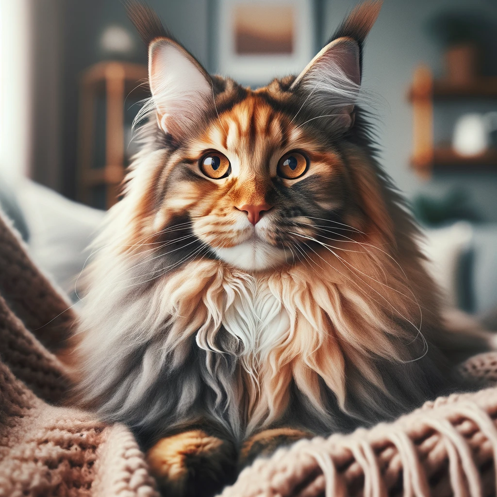 Maine Coon Guide 2024 Complet Pour Un Soin Optimal Le Maine Coon Com   Dalle 2023 12 12 143639 A High Quality 8k Image Of A Maine Coon Cat With A Tortoiseshell Coat The Cat Is Portrayed In A Cozy Home Environment Showcasing Its Majestic And Fr 